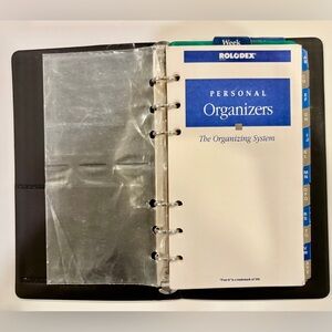 Vintage Personal Organizer in 6 Ring Binder and Faux Black Leather Cover